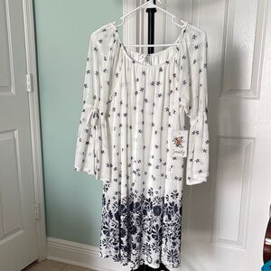 Siren Lily White and Blue Floral Midi Dress